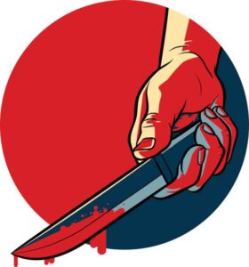Vector bloody knife illustration in comics style.